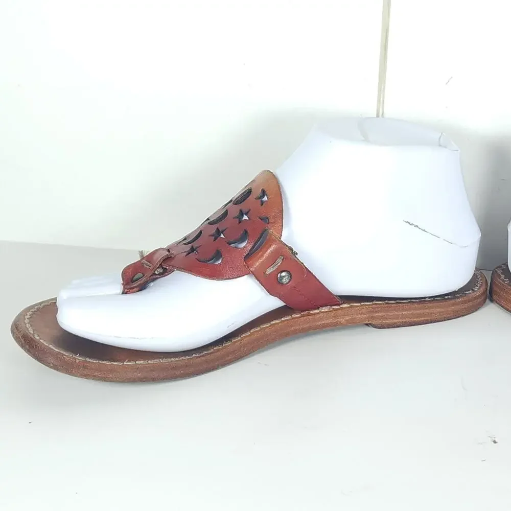 Freebird by Steven Women's Vallarta US8 Red Leather Moon Stars Thong Sandals